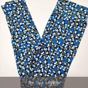 LuLaRoe OS Leggings Bumble Bees Blue NEW